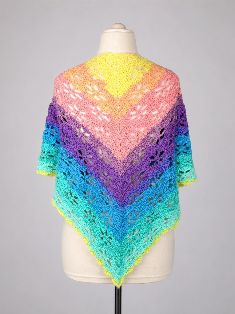 Handmade Crochet Rainbow Triangle Shawl Wrap Scarf Boho Festival Cottagecore